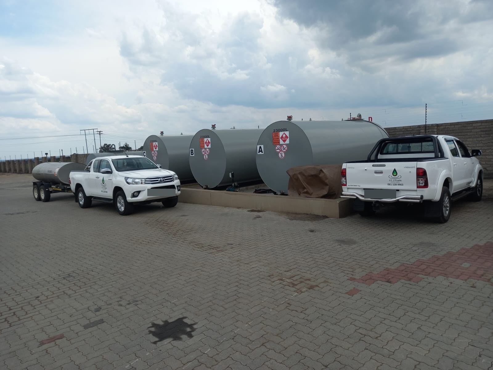 JCJ Fuels bulk diesel storage tanks and branded delivery vehicles at the Sasolburg depot